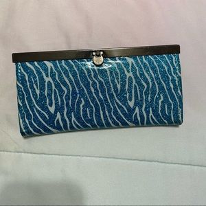 y2k vibes style blue and white glitter zebra print wallet vtg NWOT